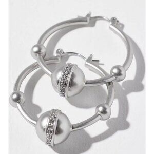 Chico's Silver Sphere Hoop Earrings Everyday Statement Refined Day Evening NWT
